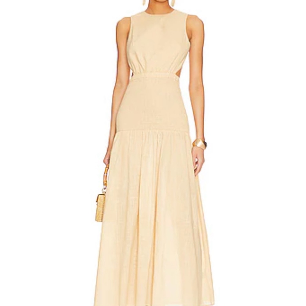 Sleeveless Cream Maxi Dress with Cutout Waist